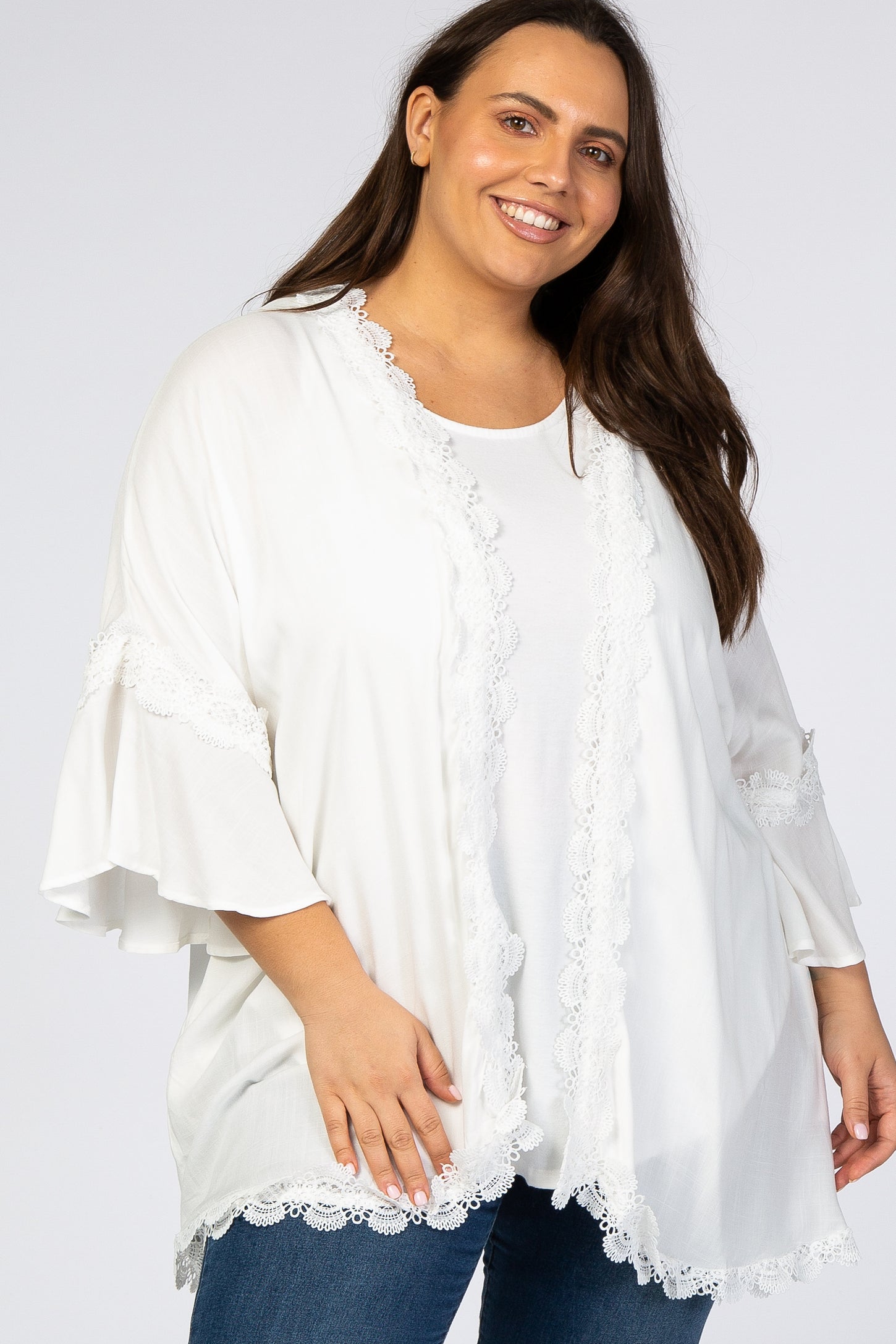 Ivory Crochet Lace Trim Maternity Plus Cover Up– PinkBlush