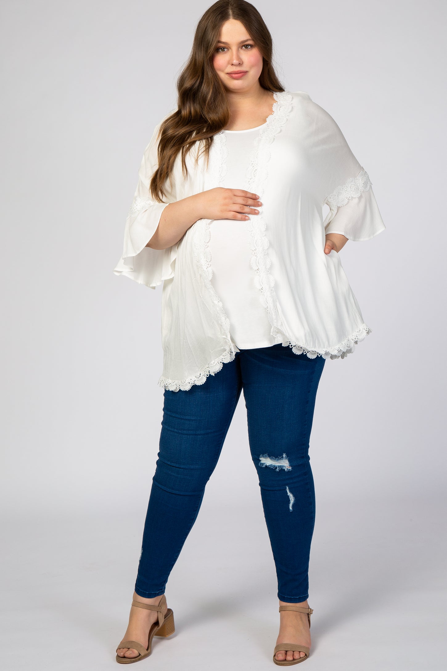 Ivory Crochet Lace Trim Maternity Plus Cover Up– PinkBlush