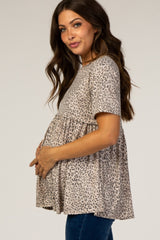 Beige Animal Print Maternity Blouse