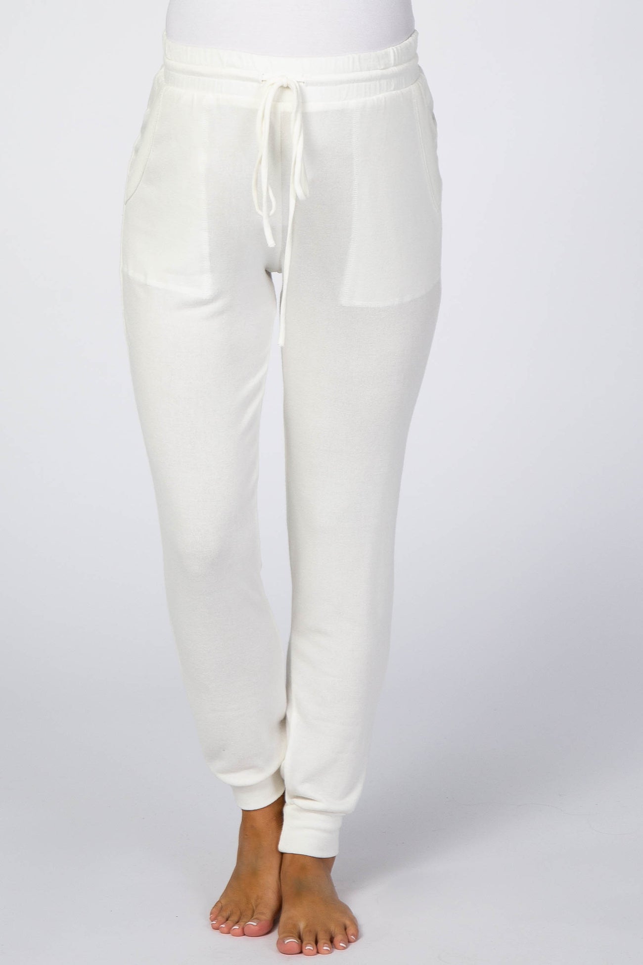 White Soft Brushed Drawstring Maternity Lounge Pants – PinkBlush