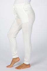 White Soft Brushed Drawstring Maternity Lounge Pants