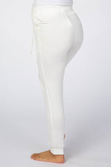 White Soft Brushed Drawstring Maternity Lounge Pants