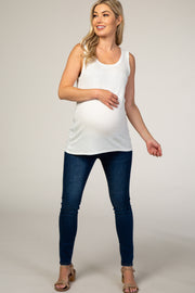 White Ribbed Maternity Tank Top