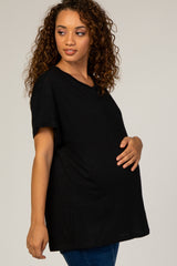 Black Cuffed Sleeve Basic Maternity Tee