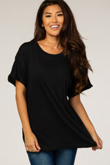 Black Cuffed Sleeve Basic Maternity Tee