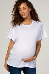 White Cuffed Sleeve Basic Maternity Tee