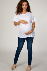 White Cuffed Sleeve Basic Maternity Tee