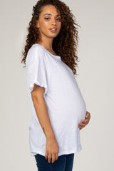 White Cuffed Sleeve Basic Maternity Tee