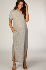 Beige Animal Print Maternity Maxi Dress