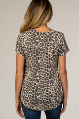 Mocha Animal Print Button Accent Maternity Top