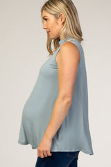 Dusty Green Mock Neck Maternity Tank Top