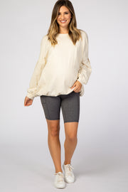 Grey Marled Biker Maternity Shorts