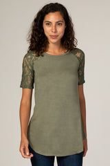 Olive Lace Sleeve Short Sleeve Maternity Top