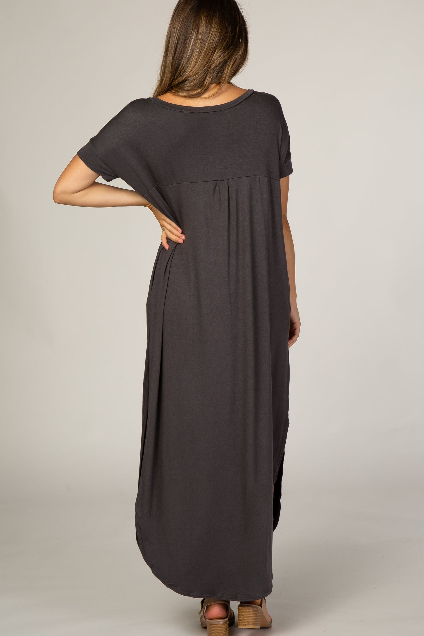 Grey Side Slit Maternity Maxi Dress– PinkBlush