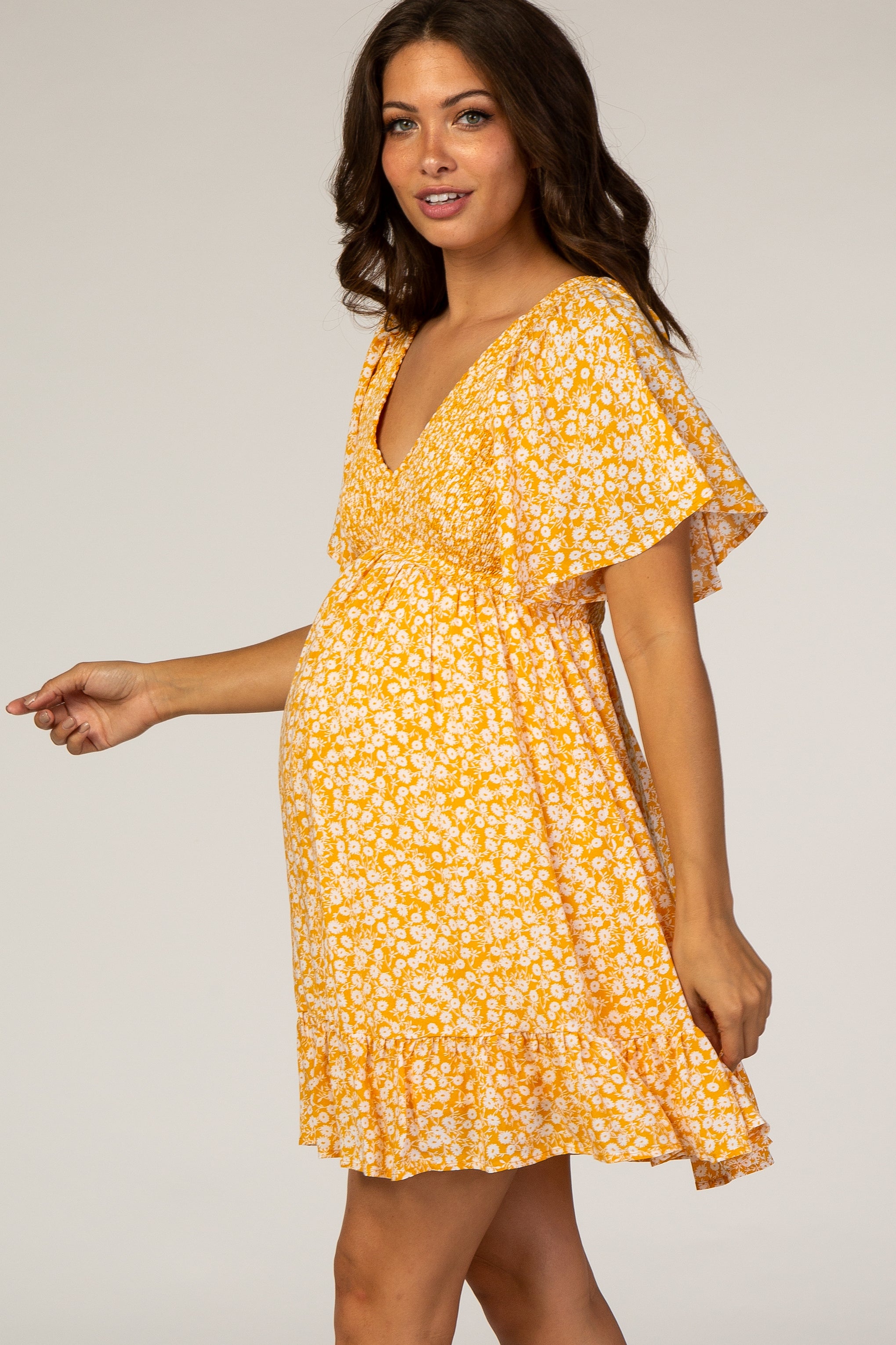 Yellow Floral Maternity Dress - Sexy Mama Maternity