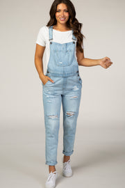 Light Wash Distressed Maternity Denim Overalls