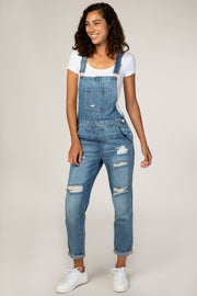 Medium Wash Distressed Denim Overalls