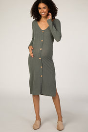 Olive Button Down Maternity Midi Dress