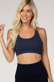 Navy Blue Mesh Insert Racerback Sports Bra