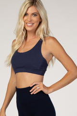 Navy Blue Mesh Insert Racerback Sports Bra