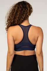 Navy Blue Mesh Insert Racerback Maternity Sports Bra