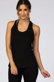 Black Solid Active Racerback Tank Top