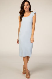 Light Blue Flounce Sleeve Ribbed Dress