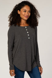 Charcoal Button Accent Long Sleeve Top