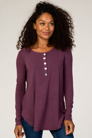 Plum Button Accent Long Sleeve Top