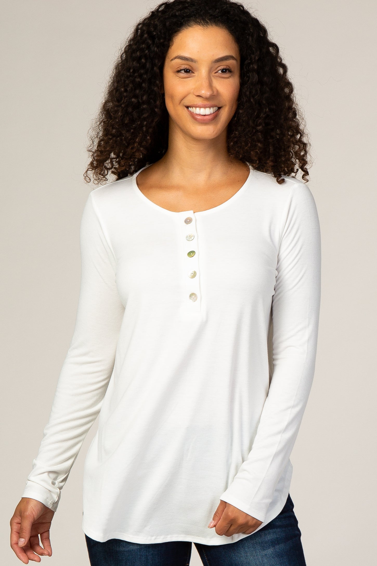 Ivory Button Accent Long Sleeve Maternity Top– PinkBlush