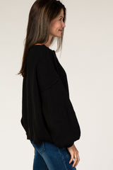 Black Off Shoulder Bubble Sleeve Sweater