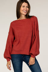 Rust Off Shoulder Bubble Sleeve Maternity Sweater