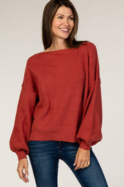 Rust Off Shoulder Bubble Sleeve Sweater