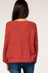 Rust Off Shoulder Bubble Sleeve Sweater