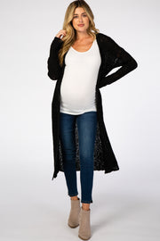 Black Ribbed Knit Long Maternity Cardigan