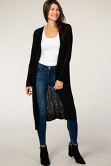 Black Ribbed Knit Long Maternity Cardigan