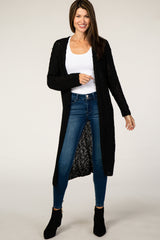 Black Ribbed Knit Long Cardigan