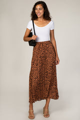 Rust Pleated Animal Print Maxi Skirt