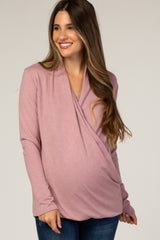 Mauve Draped Wrap Maternity/Nursing Top