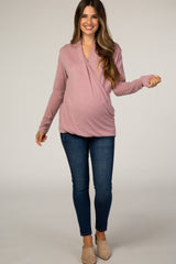 Mauve Draped Wrap Maternity/Nursing Top