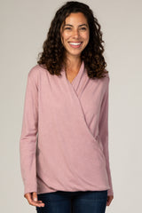 Mauve Draped Wrap Maternity/Nursing Top