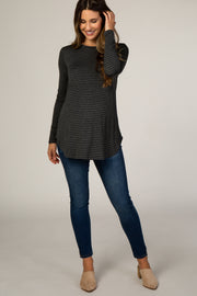 Black Charcoal Striped Maternity Top