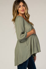 Olive Crochet Accent Boho Maternity Blouse