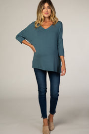 Teal V-Neck Dolman Sleeve Maternity Top