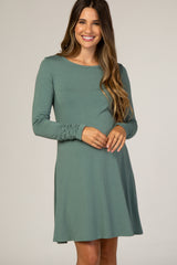 Sage Ruched Sleeve Maternity Swing Dress