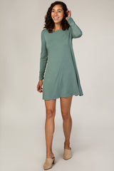 Sage Ruched Sleeve Maternity Swing Dress