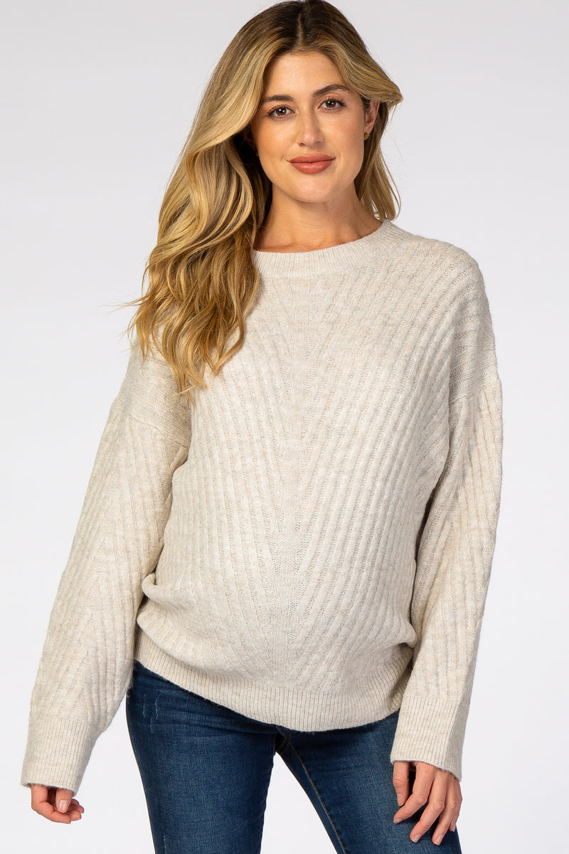 Beige Soft Brushed Ribbed Maternity Sweater– PinkBlush