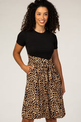 Black Animal Print Colorblock Dress