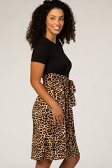 Black Animal Print Colorblock Dress