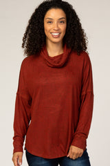 Rust Fuzzy Cowl Neck Maternity Top